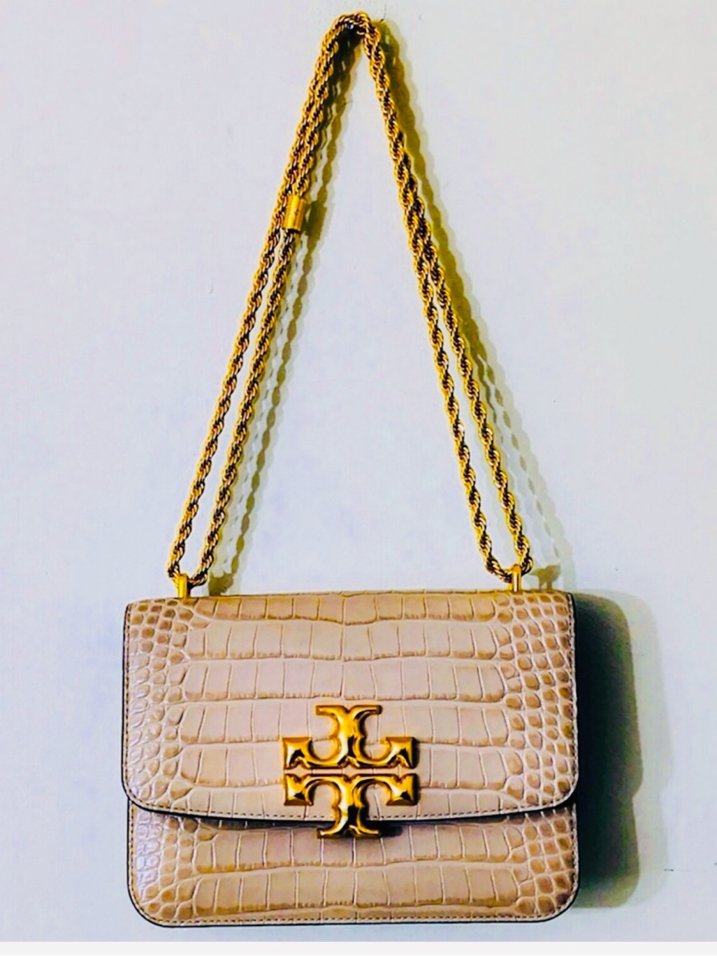Tory Burch Eleanor Croc Embossed Leather Convertible Shoulder Bag